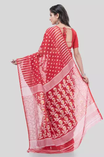 Desh Bidesh Queen Of Diamond Resham Dhakai Jamdani Bengal Pure Cotton Handloom Saree Without Blouse