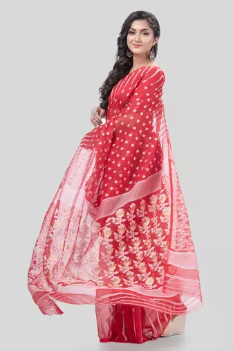 Desh Bidesh Queen Of Diamond Resham Dhakai Jamdani Bengal Pure Cotton Handloom Saree Without Blouse