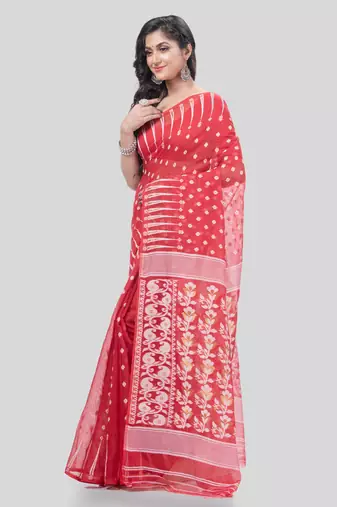 Desh Bidesh Queen Of Diamond Resham Dhakai Jamdani Bengal Pure Cotton Handloom Saree Without Blouse