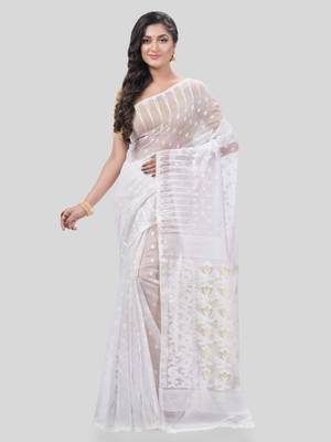 Desh Bidesh Queen Of Diamond Resham Dhakai Jamdani Bengal Pure Cotton Handloom Saree Without Blouse 1