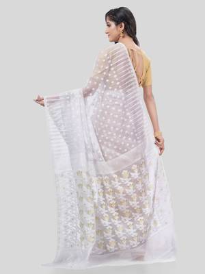 Desh Bidesh Queen Of Diamond Resham Dhakai Jamdani Bengal Pure Cotton Handloom Saree Without Blouse 2
