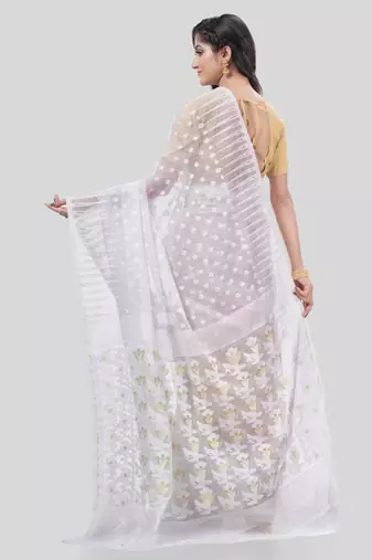 Desh Bidesh Queen Of Diamond Resham Dhakai Jamdani Bengal Pure Cotton Handloom Saree Without Blouse