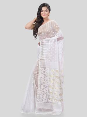 Desh Bidesh Queen Of Diamond Resham Dhakai Jamdani Bengal Pure Cotton Handloom Saree Without Blouse 3