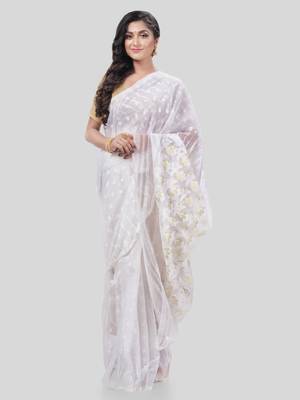 Desh Bidesh Queen Of Diamond Resham Dhakai Jamdani Bengal Pure Cotton Handloom Saree Without Blouse 4