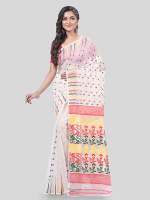 Desh Bidesh Queen Of Diamond Resham Dhakai Jamdani Bengal Pure Cotton Handloom Saree Without Blouse 1
