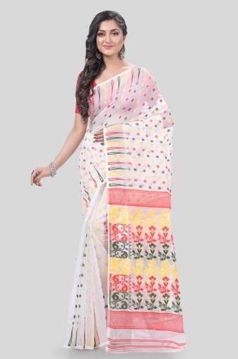 Desh Bidesh Queen Of Diamond Resham Dhakai Jamdani Bengal Pure Cotton Handloom Saree Without Blouse