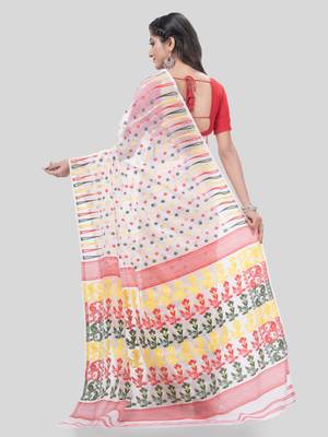 Desh Bidesh Queen Of Diamond Resham Dhakai Jamdani Bengal Pure Cotton Handloom Saree Without Blouse 2