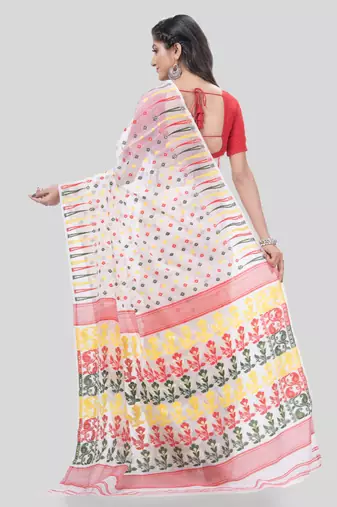 Desh Bidesh Queen Of Diamond Resham Dhakai Jamdani Bengal Pure Cotton Handloom Saree Without Blouse