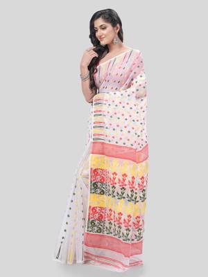 Desh Bidesh Queen Of Diamond Resham Dhakai Jamdani Bengal Pure Cotton Handloom Saree Without Blouse 3