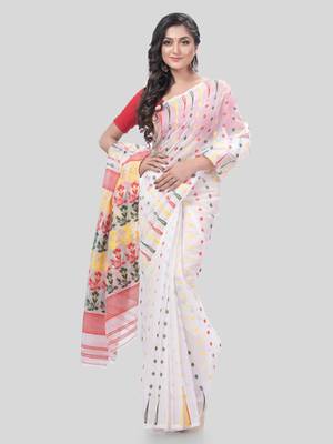 Desh Bidesh Queen Of Diamond Resham Dhakai Jamdani Bengal Pure Cotton Handloom Saree Without Blouse 4