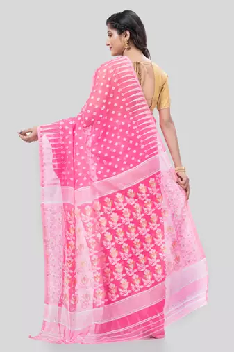 Desh Bidesh Queen Of Diamond Resham Dhakai Jamdani Bengal Pure Cotton Handloom Saree Without Blouse
