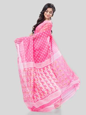 Desh Bidesh Queen Of Diamond Resham Dhakai Jamdani Bengal Pure Cotton Handloom Saree Without Blouse 3