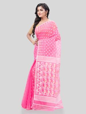Desh Bidesh Queen Of Diamond Resham Dhakai Jamdani Bengal Pure Cotton Handloom Saree Without Blouse 4