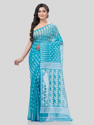 Desh Bidesh Resham Dhakai Jamdani Bengal Diamond Queen Design Pure Cotton Handloom Saree Without Blouse 1