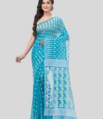 Desh Bidesh Resham Dhakai Jamdani Bengal Diamond Queen Design Pure Cotton Handloom Saree Without Blouse