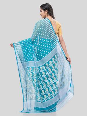Desh Bidesh Resham Dhakai Jamdani Bengal Diamond Queen Design Pure Cotton Handloom Saree Without Blouse 2