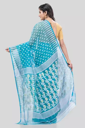 Desh Bidesh Resham Dhakai Jamdani Bengal Diamond Queen Design Pure Cotton Handloom Saree Without Blouse