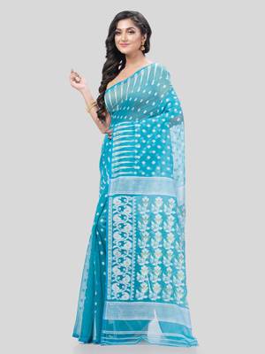 Desh Bidesh Resham Dhakai Jamdani Bengal Diamond Queen Design Pure Cotton Handloom Saree Without Blouse 3