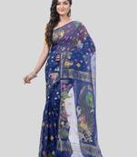 Desh Bidesh Mayur Pekham Zari Work Resham Dhakai Jamdani Pure Cotton Handloom Saree Without Blouse