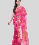 Desh Bidesh Mayur Pekham Zari Work Resham Dhakai Jamdani Pure Cotton Handloom Saree Without Blouse