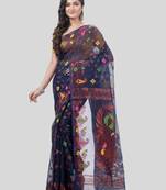 Desh Bidesh Mayur Pekham Zari Work Resham Dhakai Jamdani Pure Cotton Handloom Saree Without Blouse