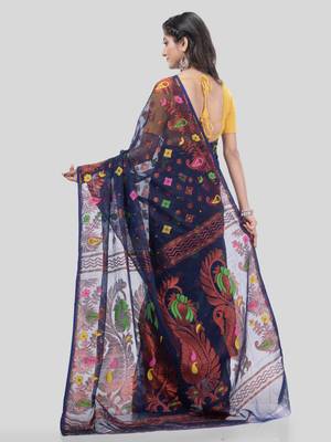 Desh Bidesh Mayur Pekham Zari Work Resham Dhakai Jamdani Pure Cotton Handloom Saree Without Blouse 2