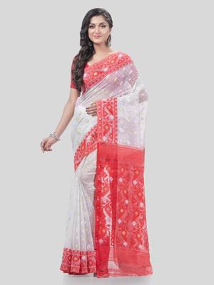 Desh Bidesh Digital Minakarat Resham Dhakai Jamdani Bengal Pure Cotton Handloom Saree Without Blouse 1