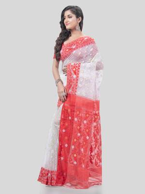 Desh Bidesh Digital Minakarat Resham Dhakai Jamdani Bengal Pure Cotton Handloom Saree Without Blouse 3
