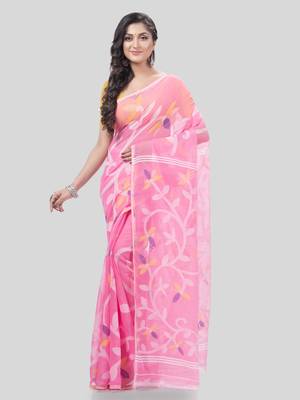 Desh Bidesh Muslin Resham Dhakai Jamdani Bengal Pure Cotton Handloom Saree Without Blouse 1