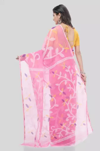 Desh Bidesh Muslin Resham Dhakai Jamdani Bengal Pure Cotton Handloom Saree Without Blouse