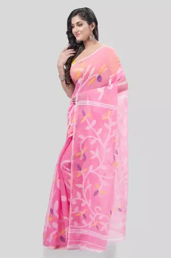 Desh Bidesh Muslin Resham Dhakai Jamdani Bengal Pure Cotton Handloom Saree Without Blouse