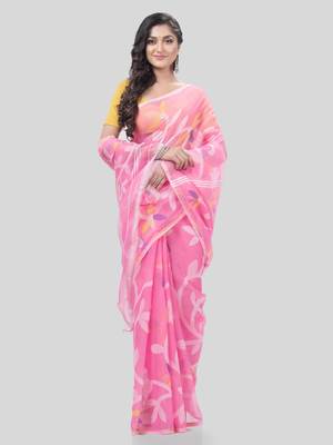 Desh Bidesh Muslin Resham Dhakai Jamdani Bengal Pure Cotton Handloom Saree Without Blouse 4