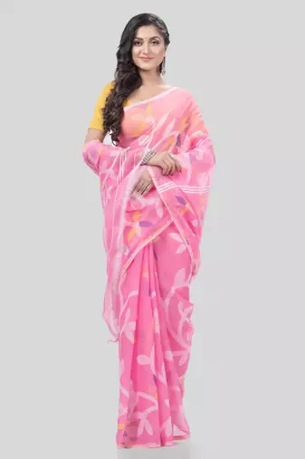 Desh Bidesh Muslin Resham Dhakai Jamdani Bengal Pure Cotton Handloom Saree Without Blouse