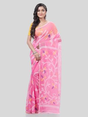 Desh Bidesh Muslin Resham Dhakai Jamdani Bengal Pure Cotton Handloom Saree Without Blouse 5