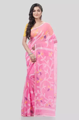 Desh Bidesh Muslin Resham Dhakai Jamdani Bengal Pure Cotton Handloom Saree Without Blouse