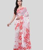 Desh Bidesh Kaveri Flower Design Dhakai Jamdani Bengal Pure Cotton Handloom Saree Without Blouse