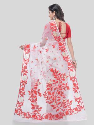 Desh Bidesh Kaveri Flower Design Dhakai Jamdani Bengal Pure Cotton Handloom Saree Without Blouse 2