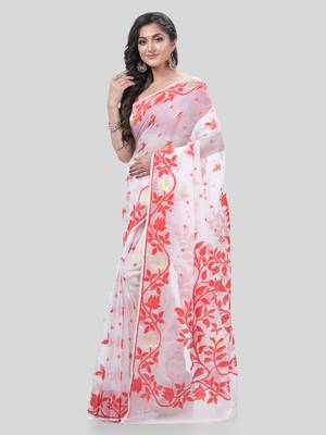 Desh Bidesh Kaveri Flower Design Dhakai Jamdani Bengal Pure Cotton Handloom Saree Without Blouse 3