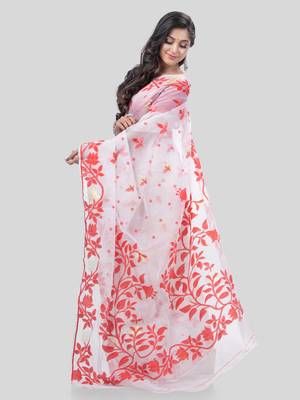 Desh Bidesh Kaveri Flower Design Dhakai Jamdani Bengal Pure Cotton Handloom Saree Without Blouse 4
