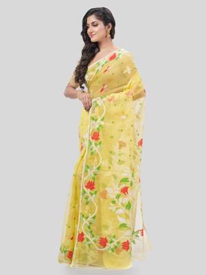Desh Bidesh Kaveri Flower Design Dhakai Jamdani Bengal Pure Cotton Handloom Saree Without Blouse 3