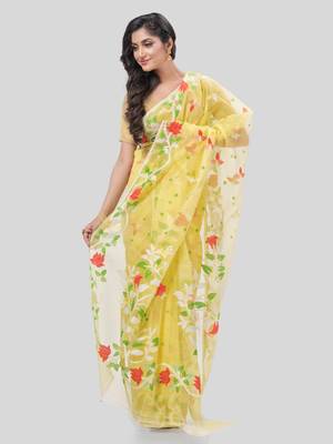 Desh Bidesh Kaveri Flower Design Dhakai Jamdani Bengal Pure Cotton Handloom Saree Without Blouse 4