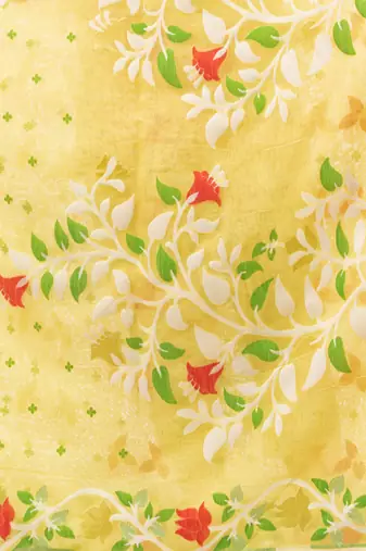 Desh Bidesh Kaveri Flower Design Dhakai Jamdani Bengal Pure Cotton Handloom Saree Without Blouse