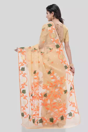 Desh Bidesh Kaveri Flower Design Dhakai Jamdani Bengal Pure Cotton Handloom Saree Without Blouse