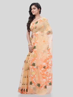 Desh Bidesh Kaveri Flower Design Dhakai Jamdani Bengal Pure Cotton Handloom Saree Without Blouse 3