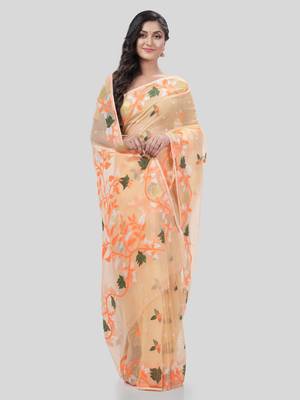 Desh Bidesh Kaveri Flower Design Dhakai Jamdani Bengal Pure Cotton Handloom Saree Without Blouse 4
