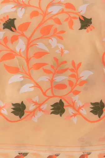 Desh Bidesh Kaveri Flower Design Dhakai Jamdani Bengal Pure Cotton Handloom Saree Without Blouse