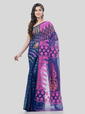 Desh Bidesh Lojjaboti Leaf Resham Dhakai Jamdani Pure Cotton Handloom Saree Design Without Blouse 1