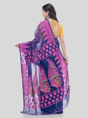 Desh Bidesh Lojjaboti Leaf Resham Dhakai Jamdani Pure Cotton Handloom Saree Design Without Blouse 2