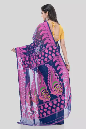 Desh Bidesh Lojjaboti Leaf Resham Dhakai Jamdani Pure Cotton Handloom Saree Design Without Blouse