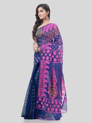 Desh Bidesh Lojjaboti Leaf Resham Dhakai Jamdani Pure Cotton Handloom Saree Design Without Blouse 3